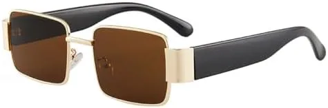 

Женские панк-солнцезащитные очки, сексуальные маленькие квадратные очки в стиле стимпанк для женщин, металлическая оправа, очки для вождения MTZJH, Gold Tea