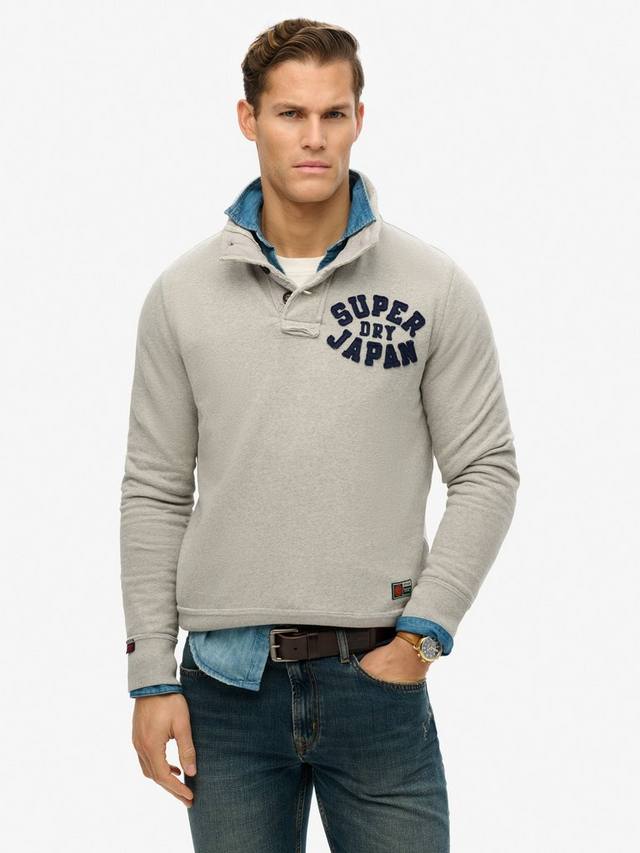 

Винтажный хлопковый свитшот в стиле хенли Superdry, Light Grey Marl