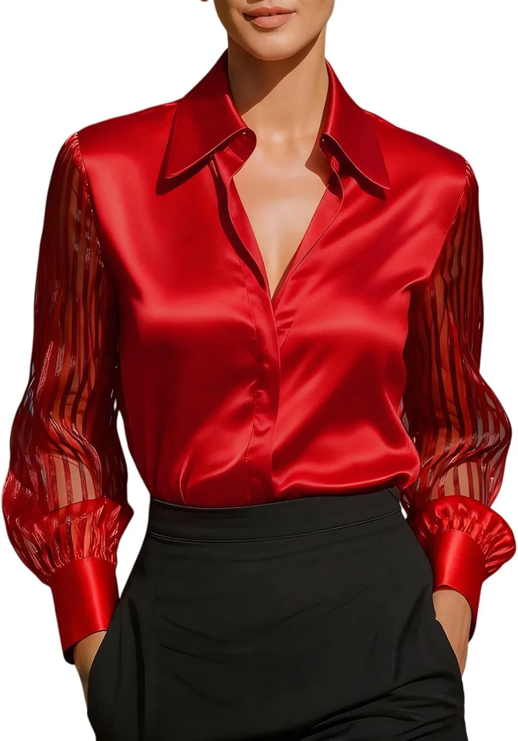 Блуза с воротником, четырехсторонняя ткань, Button-Down Shirt, красный