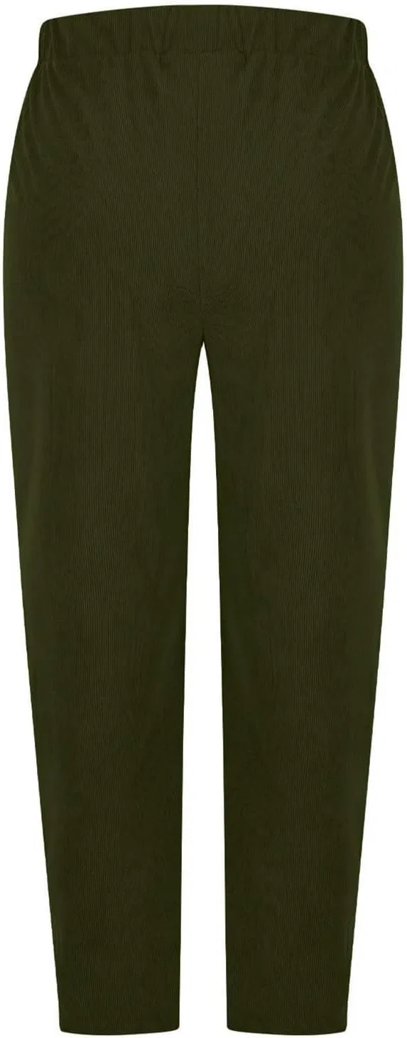 Женские брюки из вельвета Casual Wide Leg в стиле Treetop с эластичным поясом и комфортной посадкой Palazzo для повседневной носки Generic, зеленый — фото 3