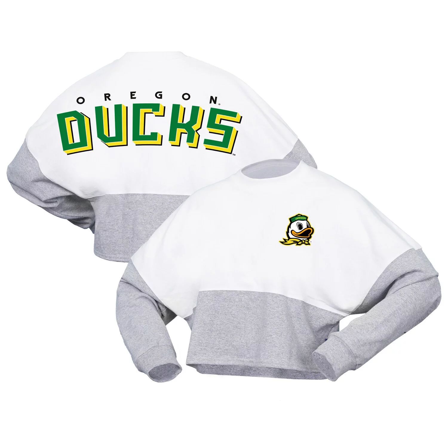 

Женская укороченная футболка из джерси Spirit White Oregon Ducks Heather Block с длинными рукавами