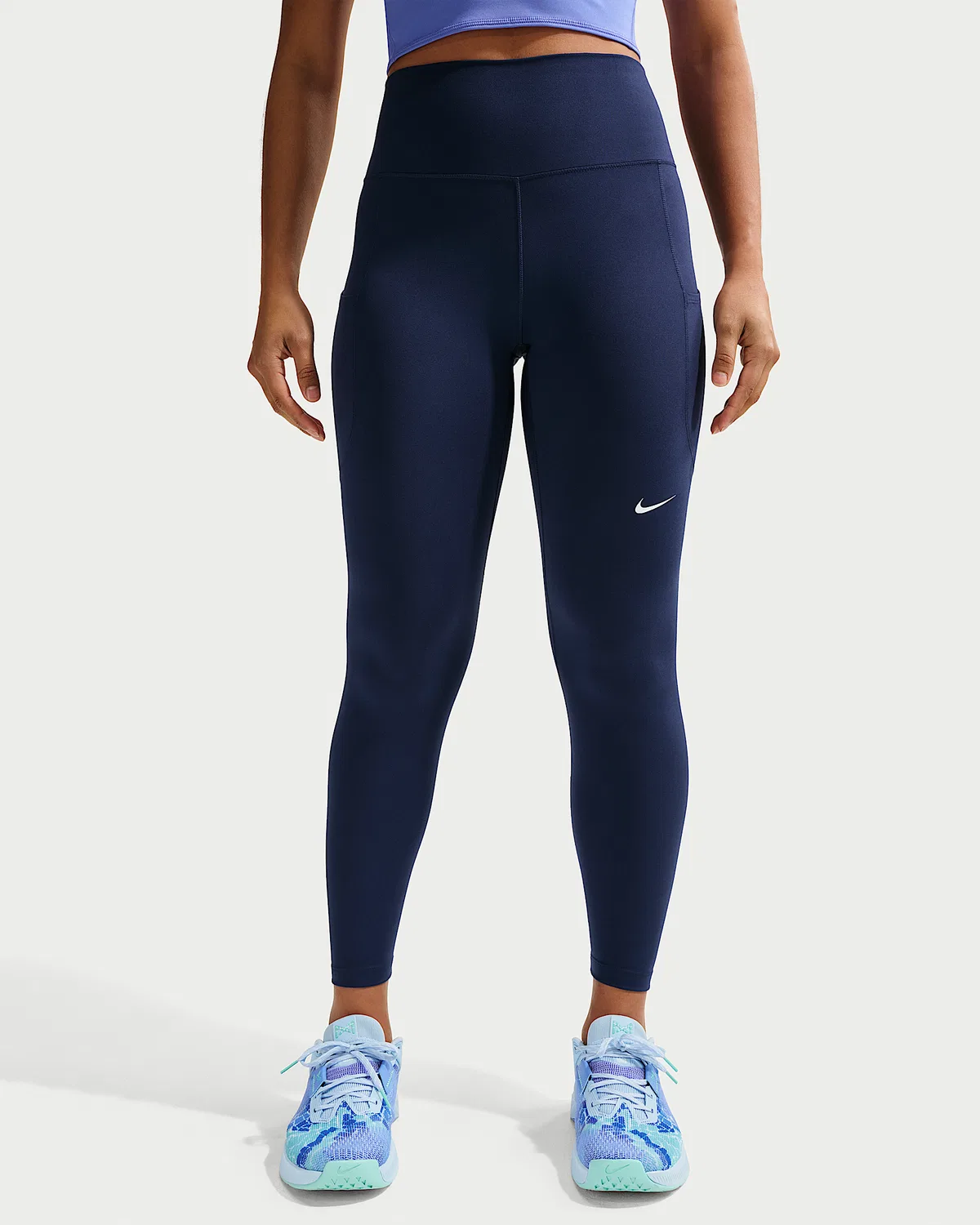 Женские леггинсы Nike One с высокой талией 7/8 и карманами, Midnight Navy/White — фото 2