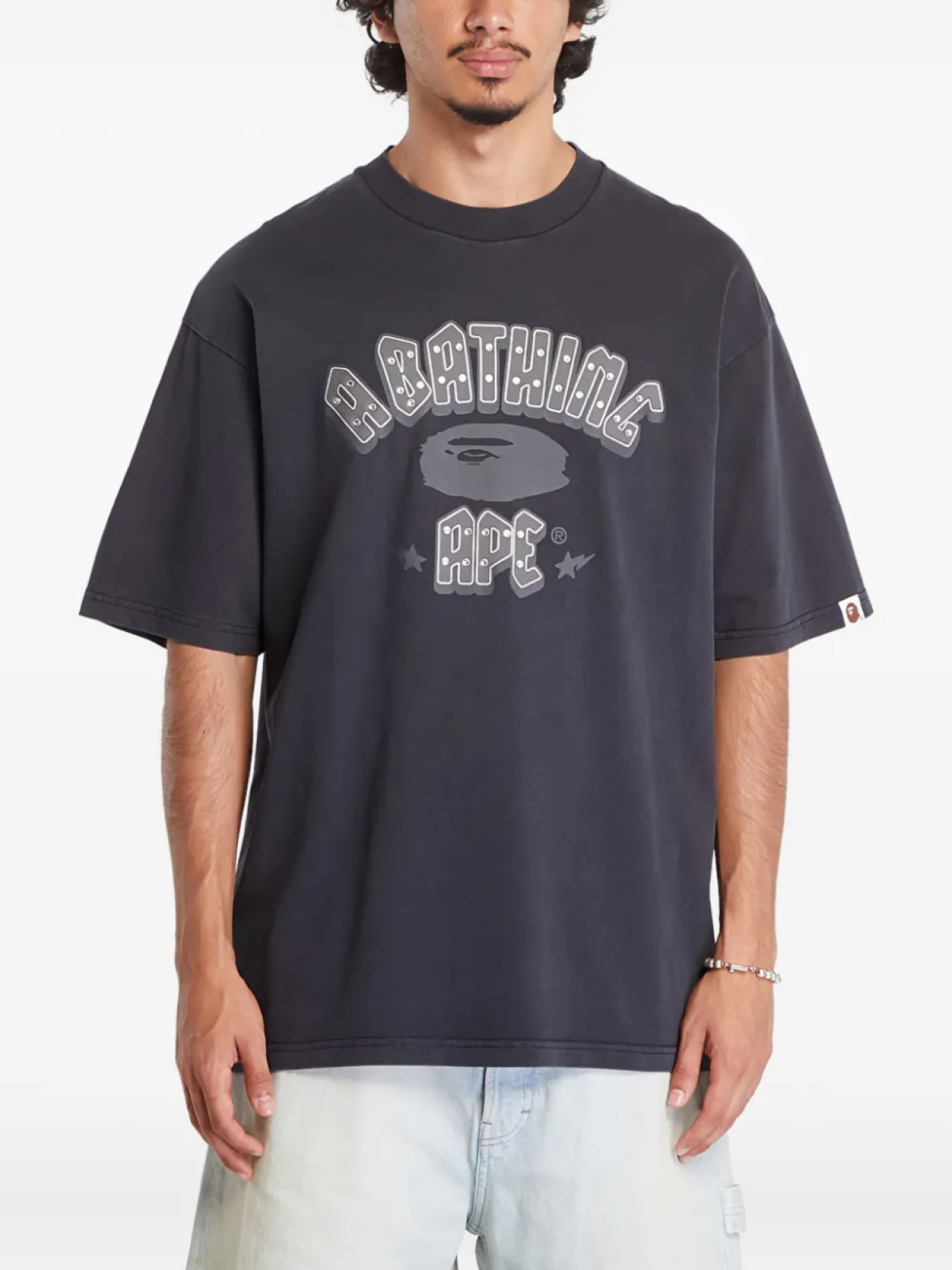 

Футболка из хлопка с логотипом Garment Dye Rhinestone от A BATHING APE, серый