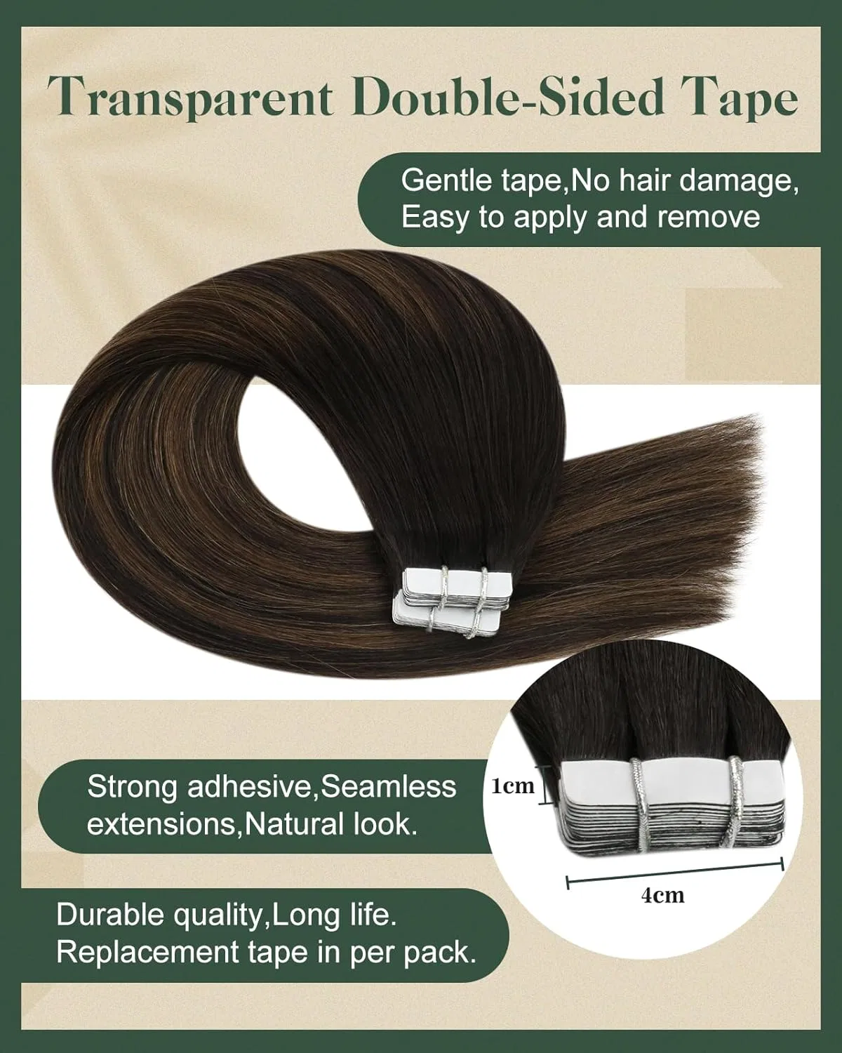 Наращивание волос на лентах из натуральных волос «Balayage Darkest Brown with Medium Brown 2/6/2» 55 см, 50 г, 20 шт. от Ugeat Ugeat — фото 3