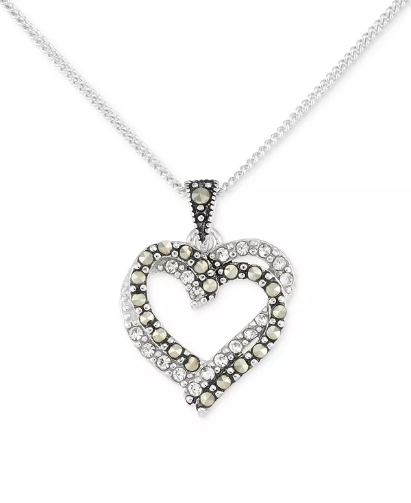 

Ожерелье с подвеской в виде переплетающихся сердец из марказита и кристаллов, 18 дюймов, из стерлингового серебра Macy'S, marcasite