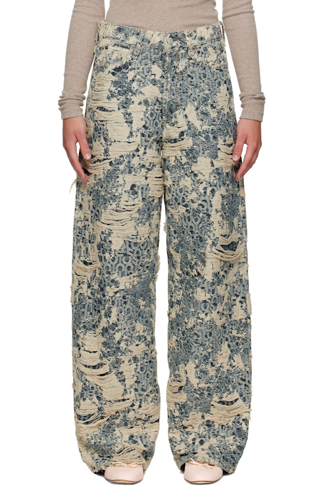 

Acne Studios Сине-Бежевые джинсы с монограммой, 1981 год