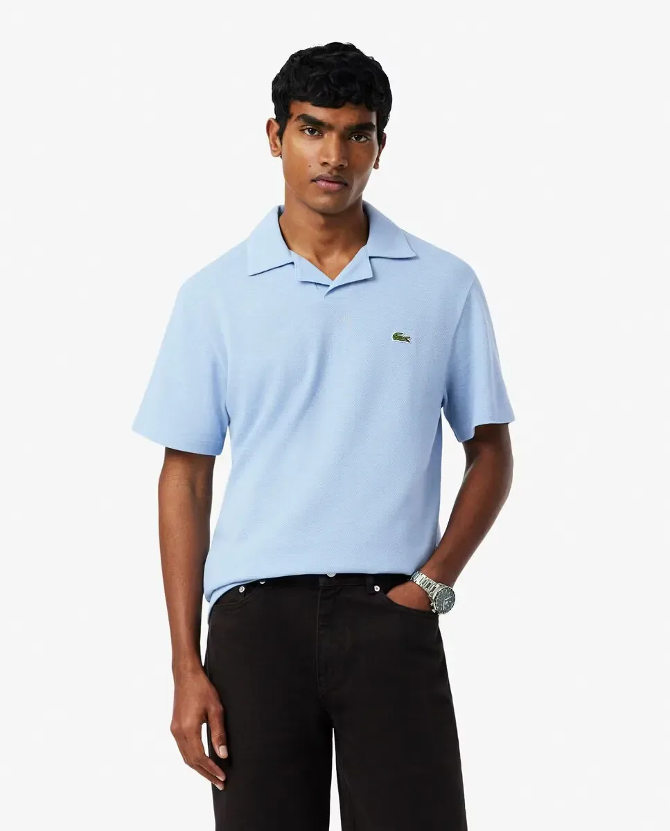 Lacoste Мужское поло классического кроя, смесь хлопка и льна, синее, с коротким рукавом