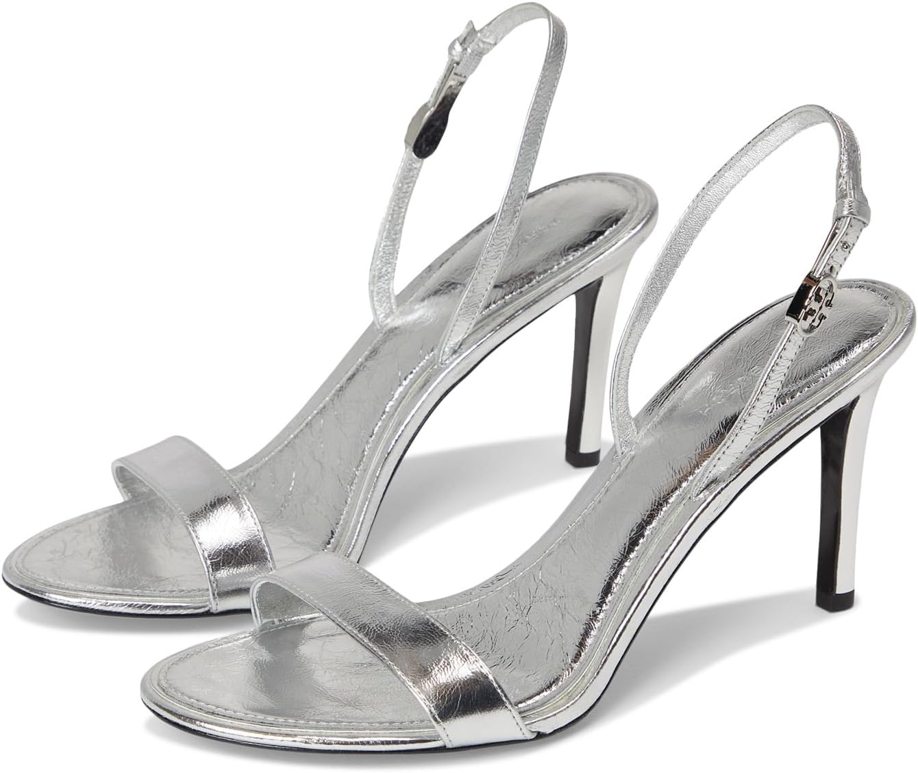 Туфли Tory Burch Double T Buckle Heel Sandals 85 mm, цвет Shiny Silver