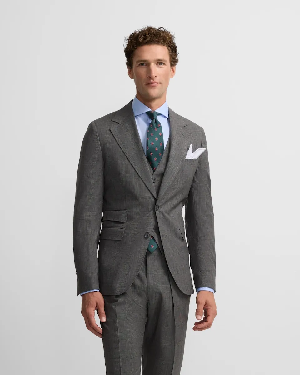 

Американский классический мужской костюм в серую клетку гленчек Silbon, серый