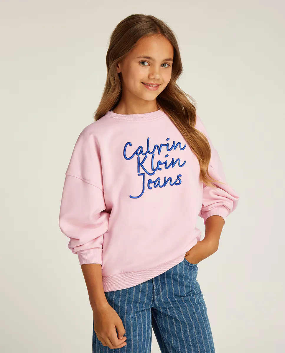 

Свитшот для девочки с круглым вырезом и вышитым логотипом Calvin Klein, розовый