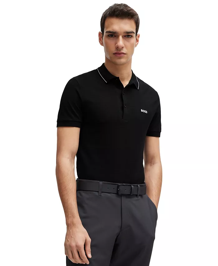 

Мужская поло с тональным логотипом Slim-Fit Hugo Boss, черный