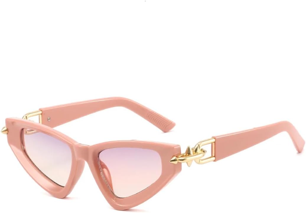 

Женские солнцезащитные очки «кошачий глаз» с градиентным переходом цвета, мужские очки треугольной формы с металлическим блеском, защита от УФ-излучения UV400 UATXTAU, Pink Purple