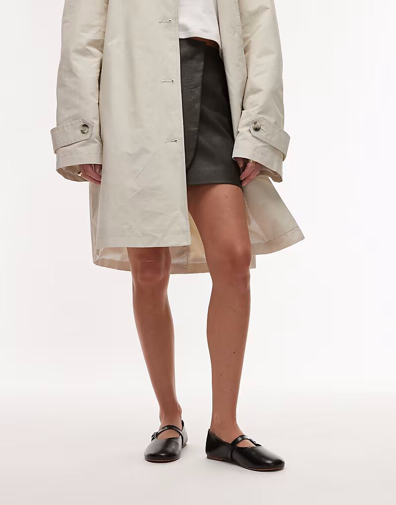 Балетки Topshop Ash из натуральной кожи с рюшами и пряжкой черного цвета — фото 4