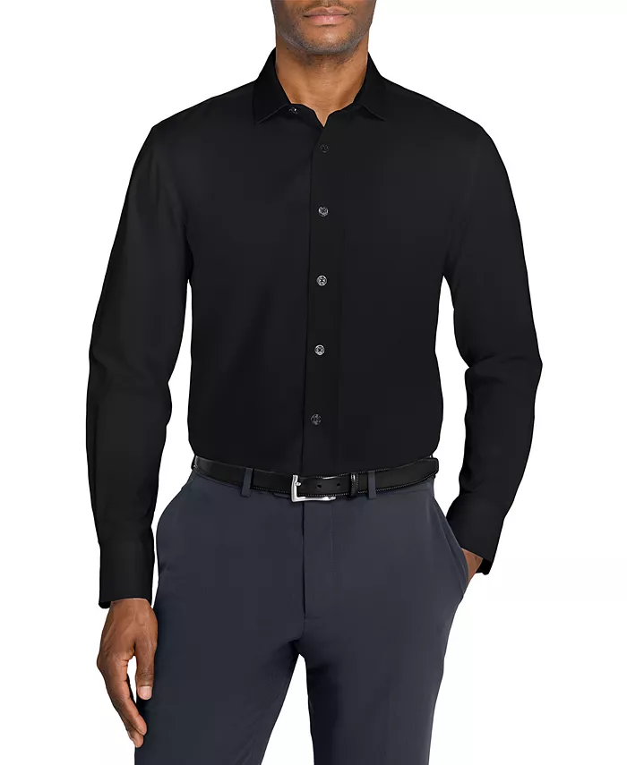 

Мужская однотонная гибридная рубашка Slim Fit с длинным рукавом, легкая в уходе MICHELSONS OF LONDON, черный