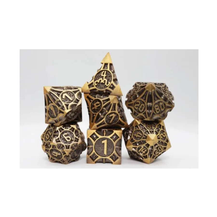 

Полигональный набор со стрелками — золотой (7), Dice Sets - Metal (Foam Brain Games)