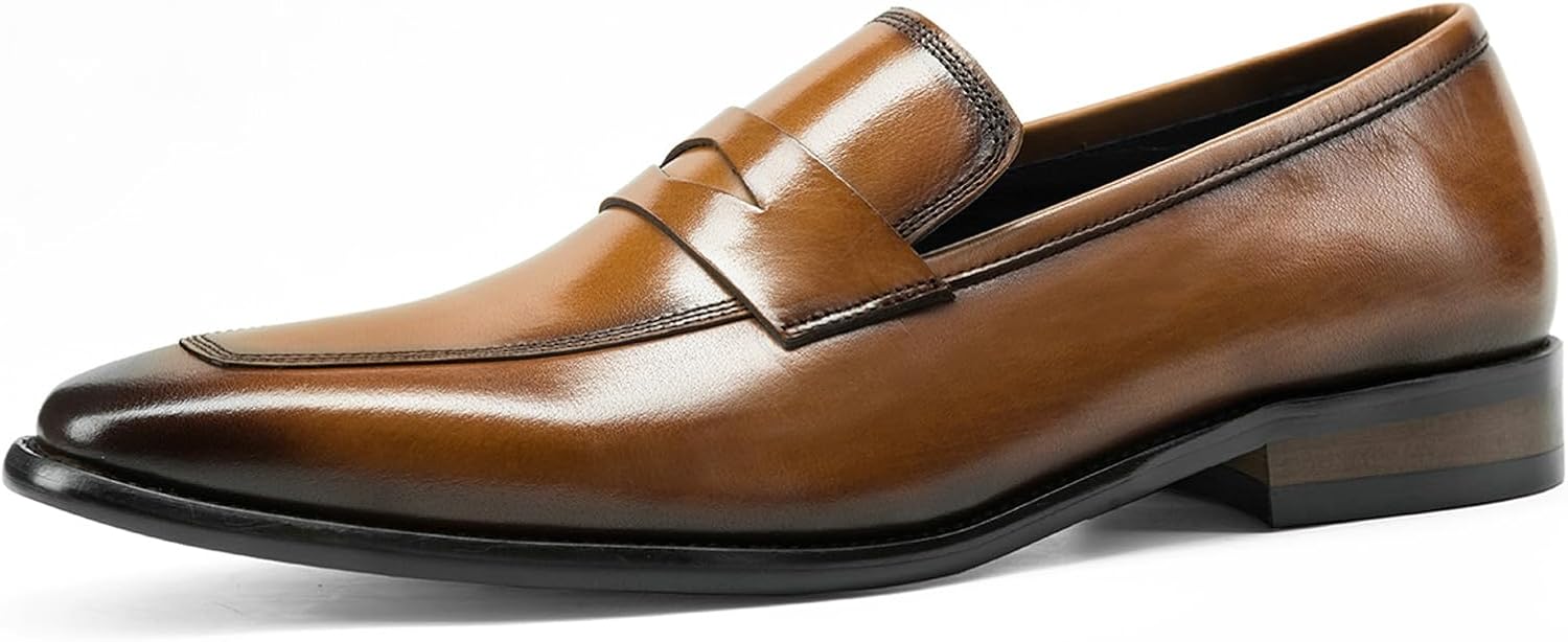 

Мужские кожаные лоферы WinDhana с отделением для монет - Лоферы с квадратным носком без шнуровки, Ручная работа, модель 361-01, коричневый