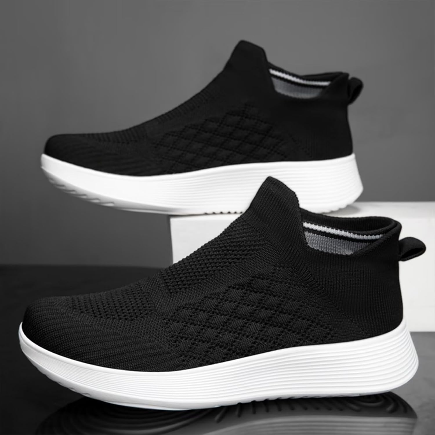 Кроссовки Ozefiad Slip-on для мужчин и женщин, сетчатые кеды без шнурков, повседневная обувь для прогулок, белый — фото 4