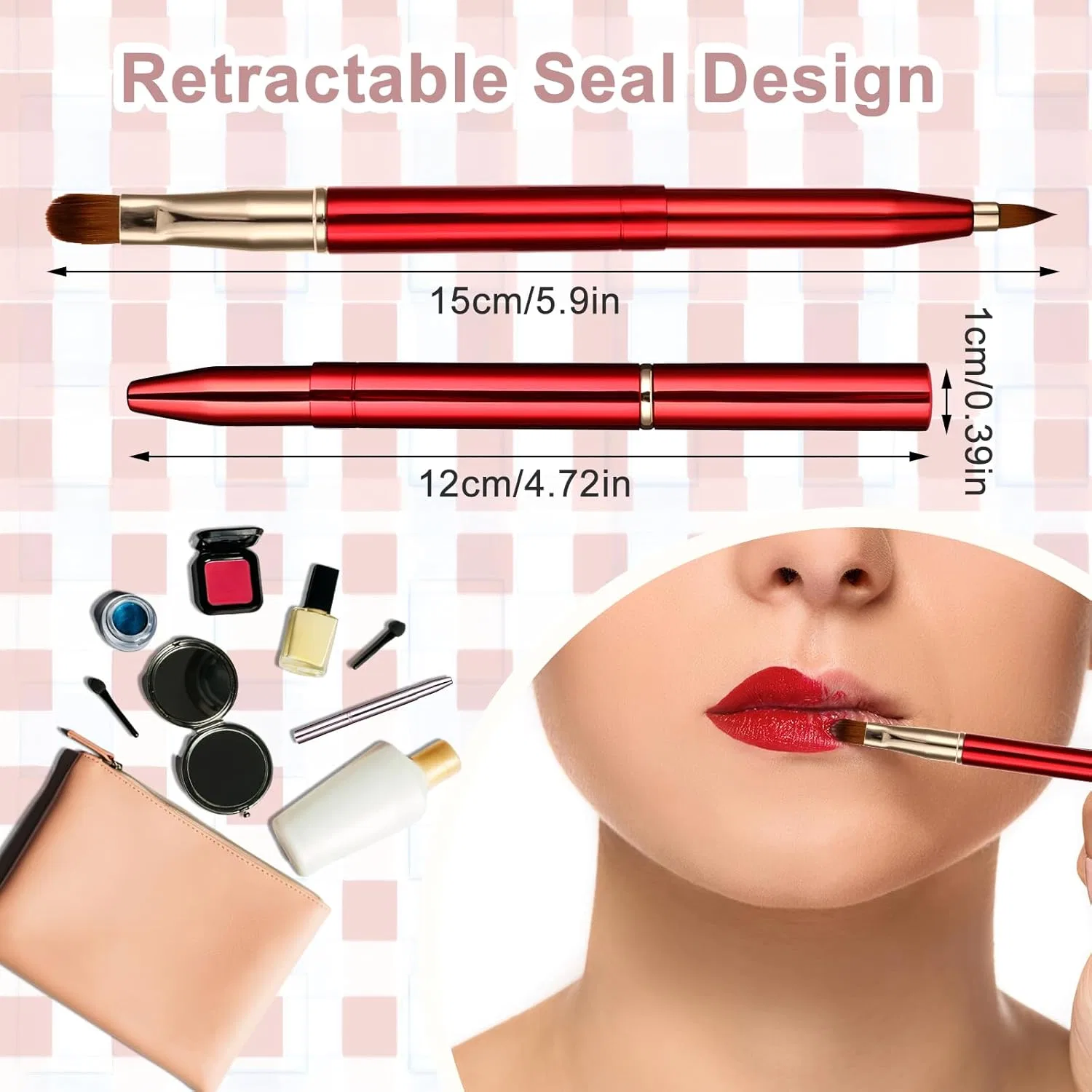 Набор кистей для губ retractable 2 шт. simarro, розовый+красный — фото 2