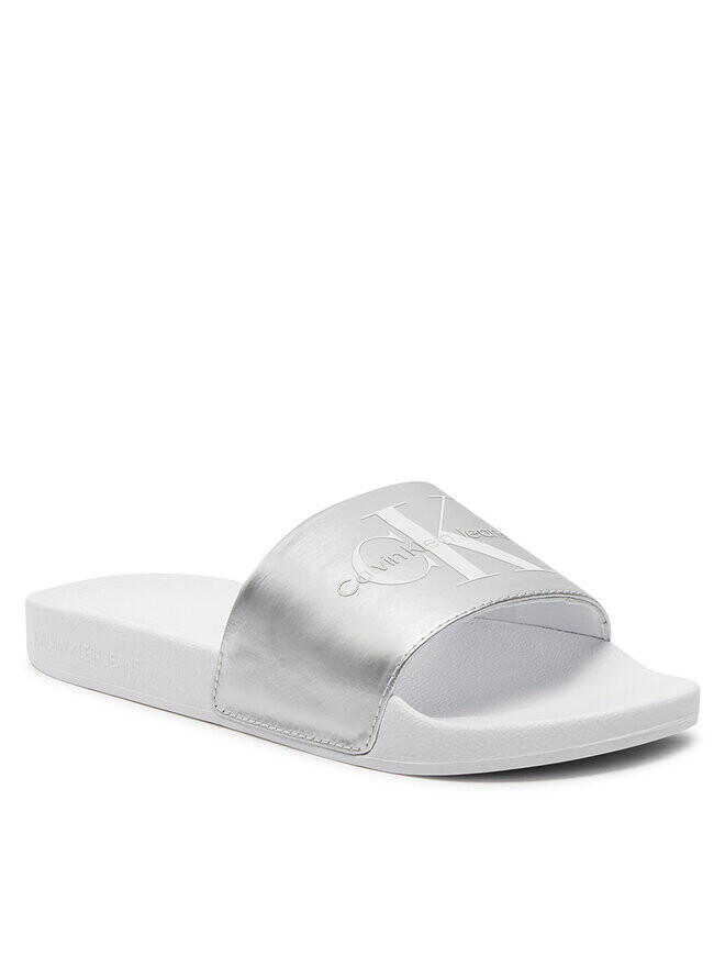 Шлепанцы Calvin Klein Jeans Slide Ny Pearl YW0YW01243, серебристый/белый — фото 2