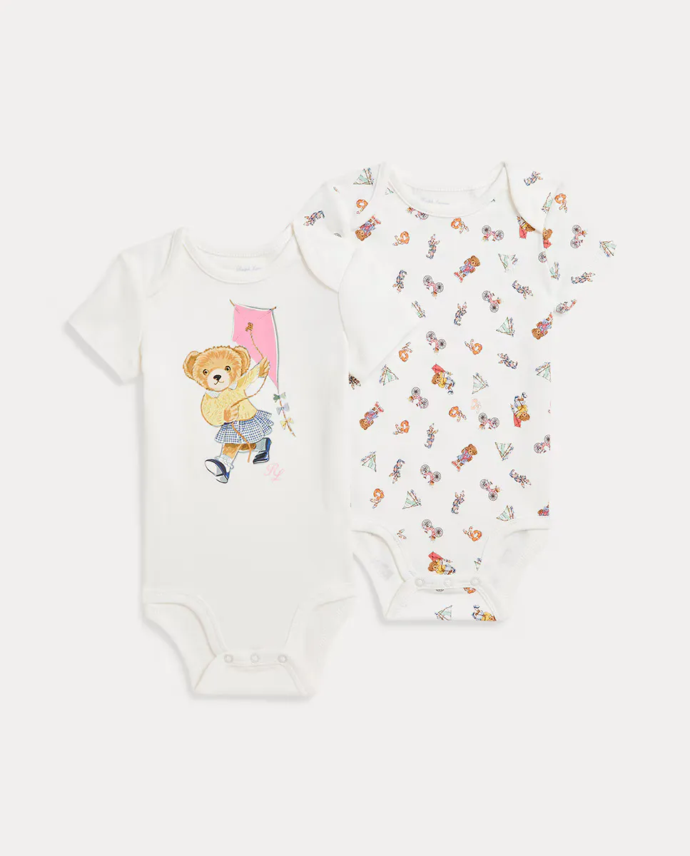

Набор из 2 хлопковых боди для девочек с медведем Поло Polo Ralph Lauren, белый