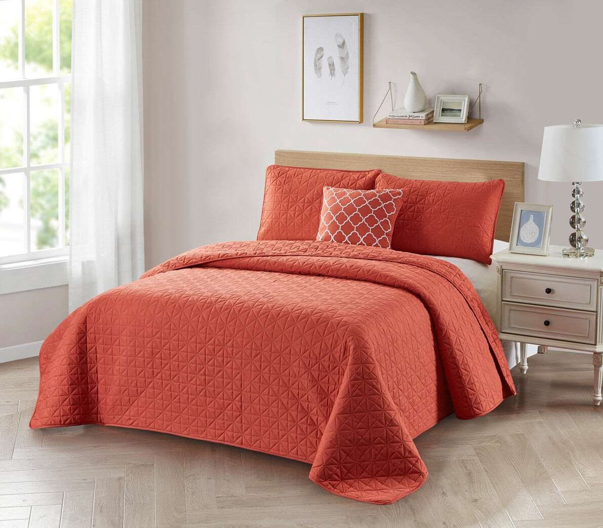 

Bibb Home Комплект однотонных одеял из 4 предметов с подушкой, цвет Coral