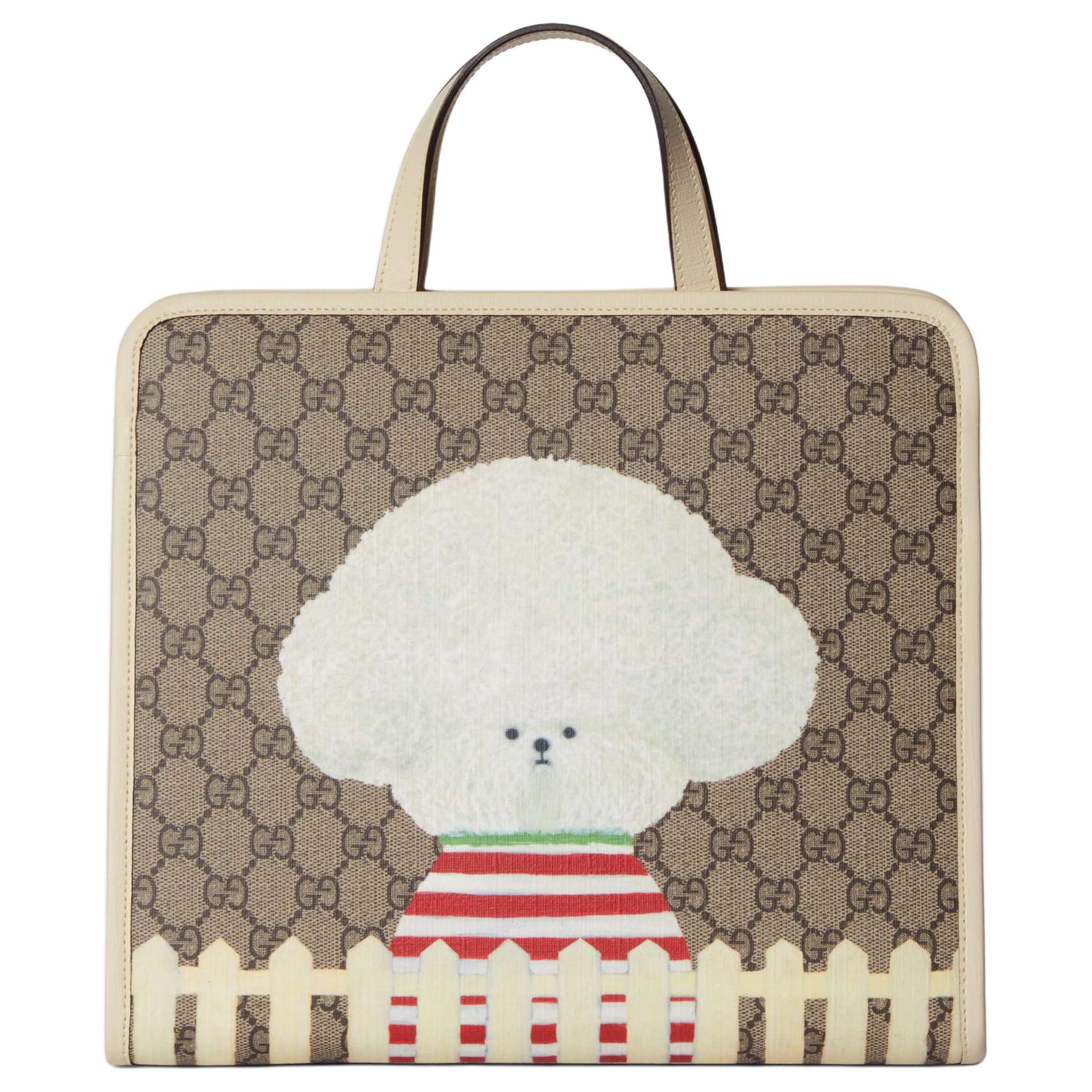 

Сумка-шоппер из холста, детская сумка через плечо бежевого и черного цветов GUCCI