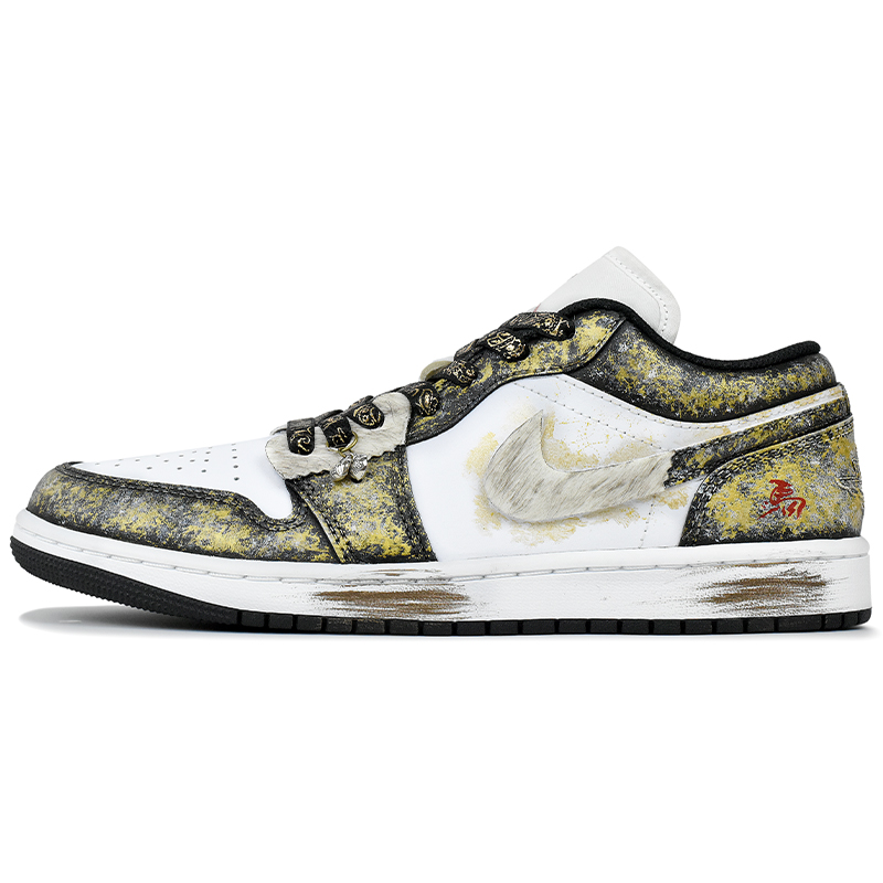 

Jordan Кроссовки Air 1 Abrasion Resistant Low top Vintage Basketball Shoes Unisex Black White Gold