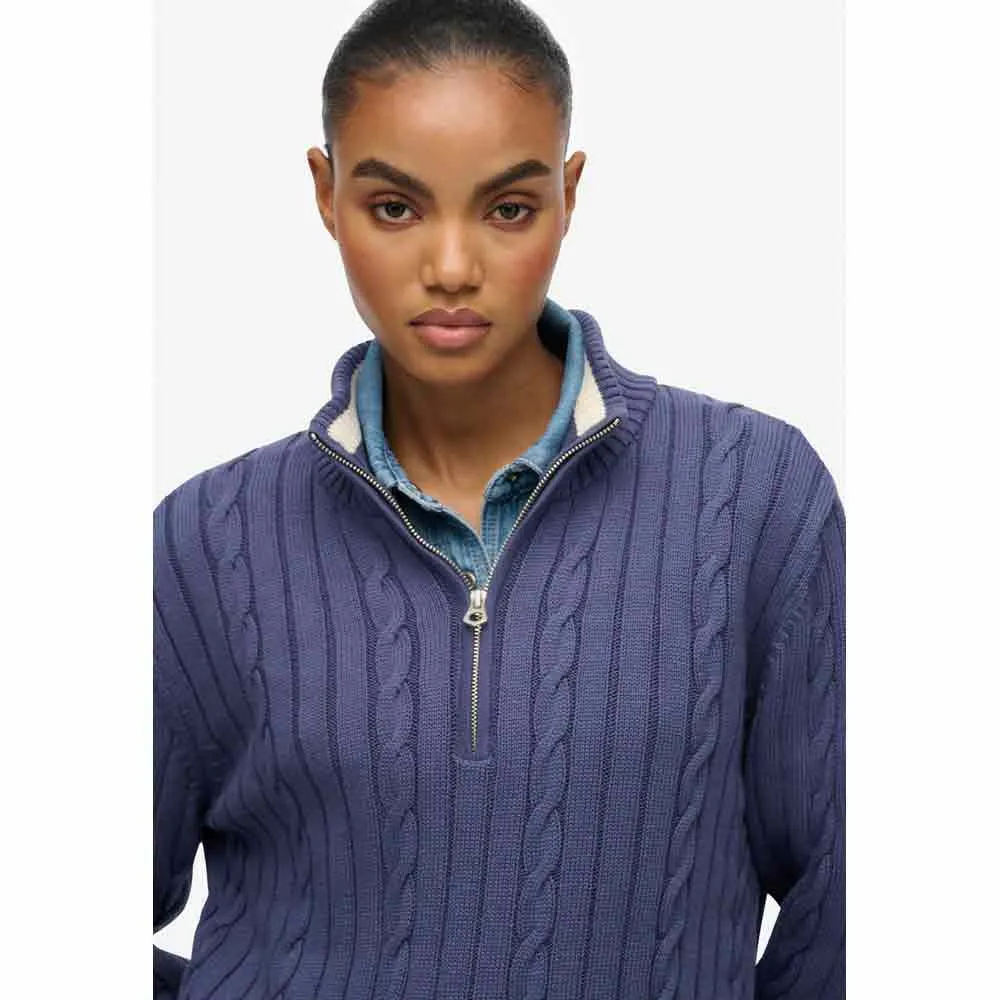 Свитер Superdry Slouchy Cable с застежкой-молнией до середины груди, синий — фото 4