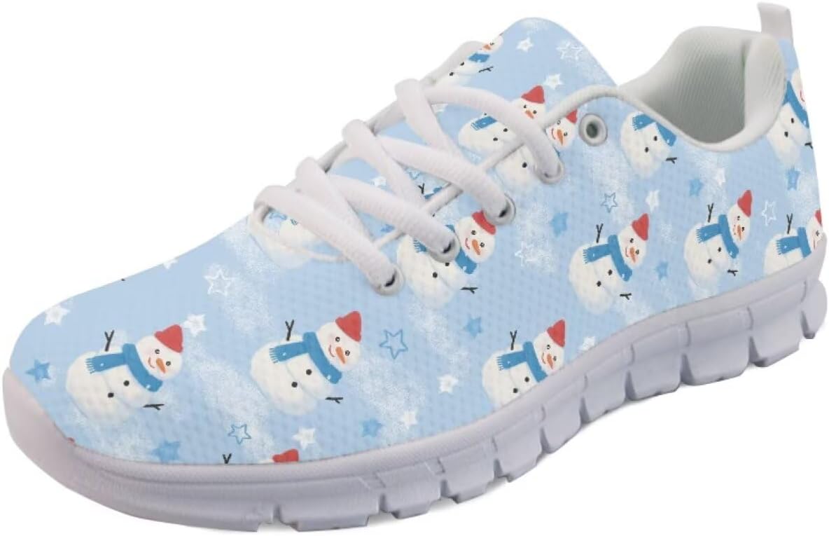 

Кроссовки Forchrinse для женщин и мужчин, дышащие, с сеткой, на шнуровке, для прогулок, бега и тенниса, Christmas Snowman