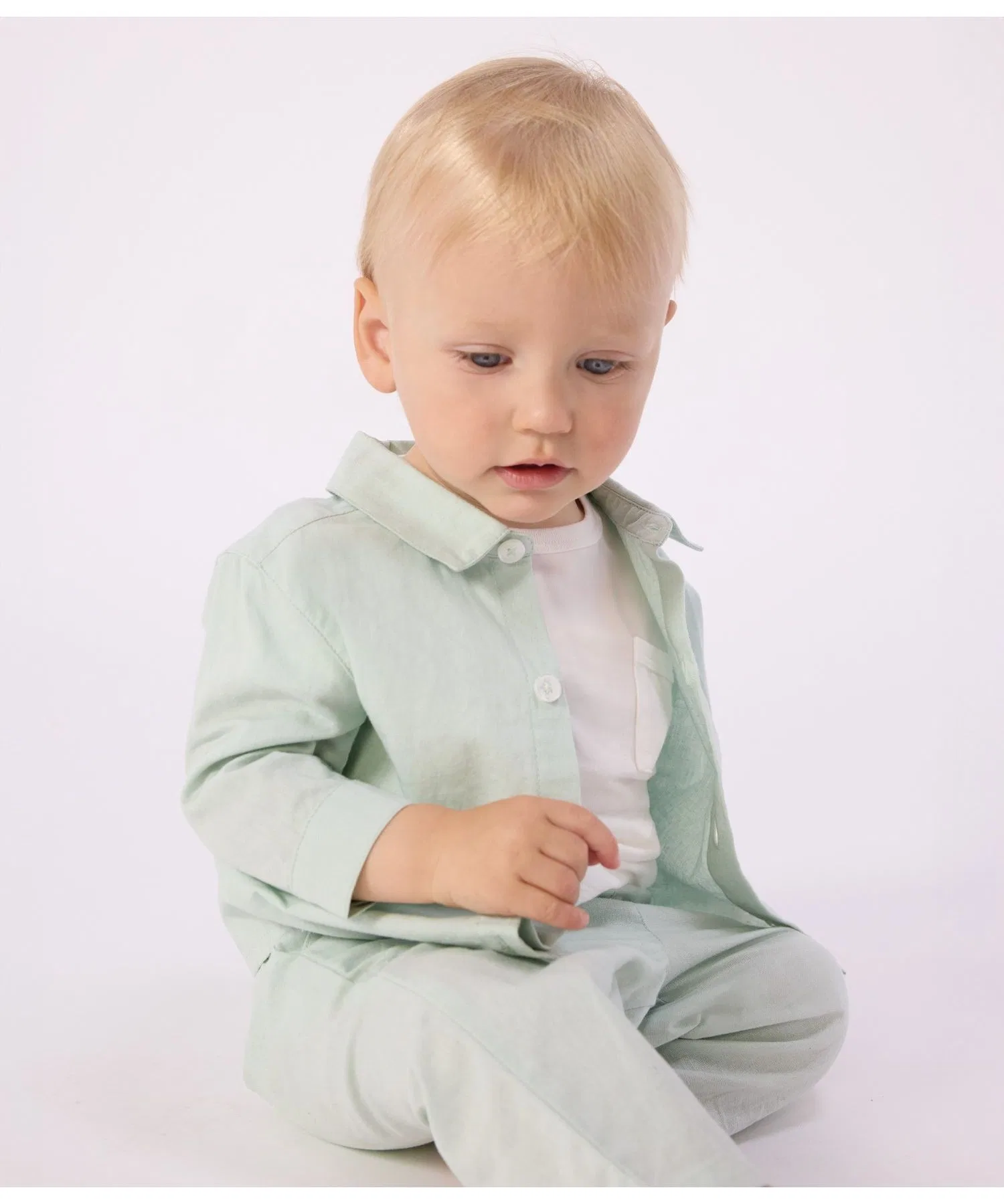 Детская хлопково-льняная рубашка PETIT BATEAU с длинным рукавом