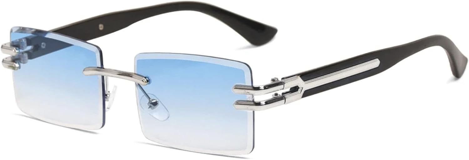 

Ретро прямоугольные черные солнцезащитные очки, роскошные металлические мужские очки для вождения, стильные женские солнцезащитные очки с градиентным декором TKKTLLT, Silver Gradient Blue