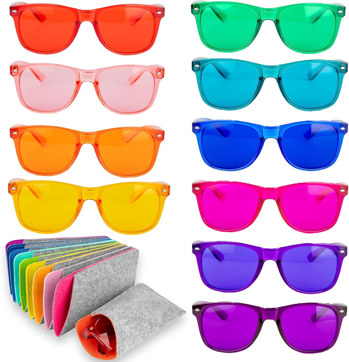 

Набор из 10 очков для цветотерапии с чехлами - Лечебные цветные очки для хромотерапии и световой терапии чакр, улучшающие настроение, расслабляющие, концентрирующиеся - Цветные солнцезащитные очки MOODVUES, Red