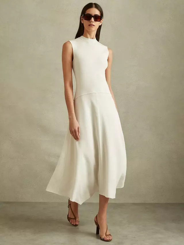 

Платье Reiss Lani Hybrid Midi, слоновая кость