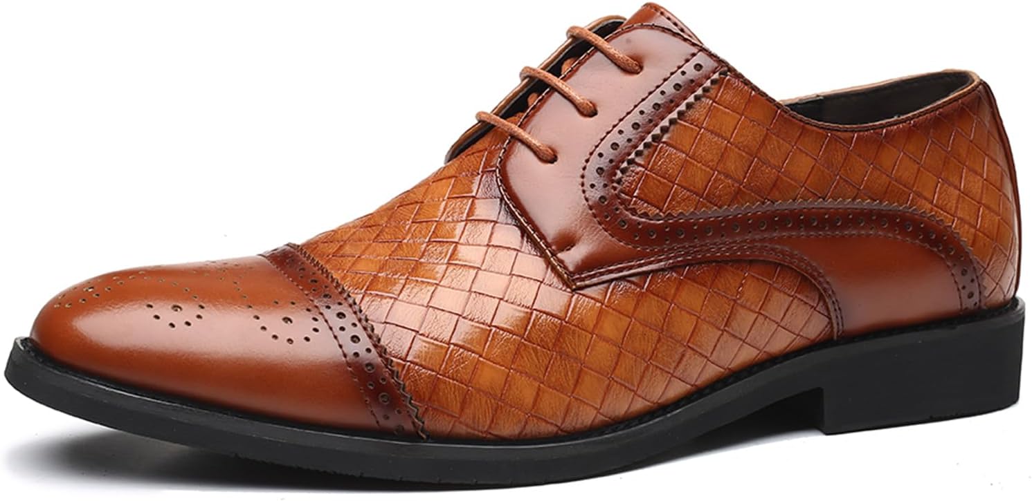 

Мужские плетеные кожаные деловые туфли-окфорды на шнуровке, повседневные классические дерби с низким каблуком и броги с крыльями, для свадьбы, официальных офисных мероприятий, выпускного или вечеринки Tixewsjh, коричневый