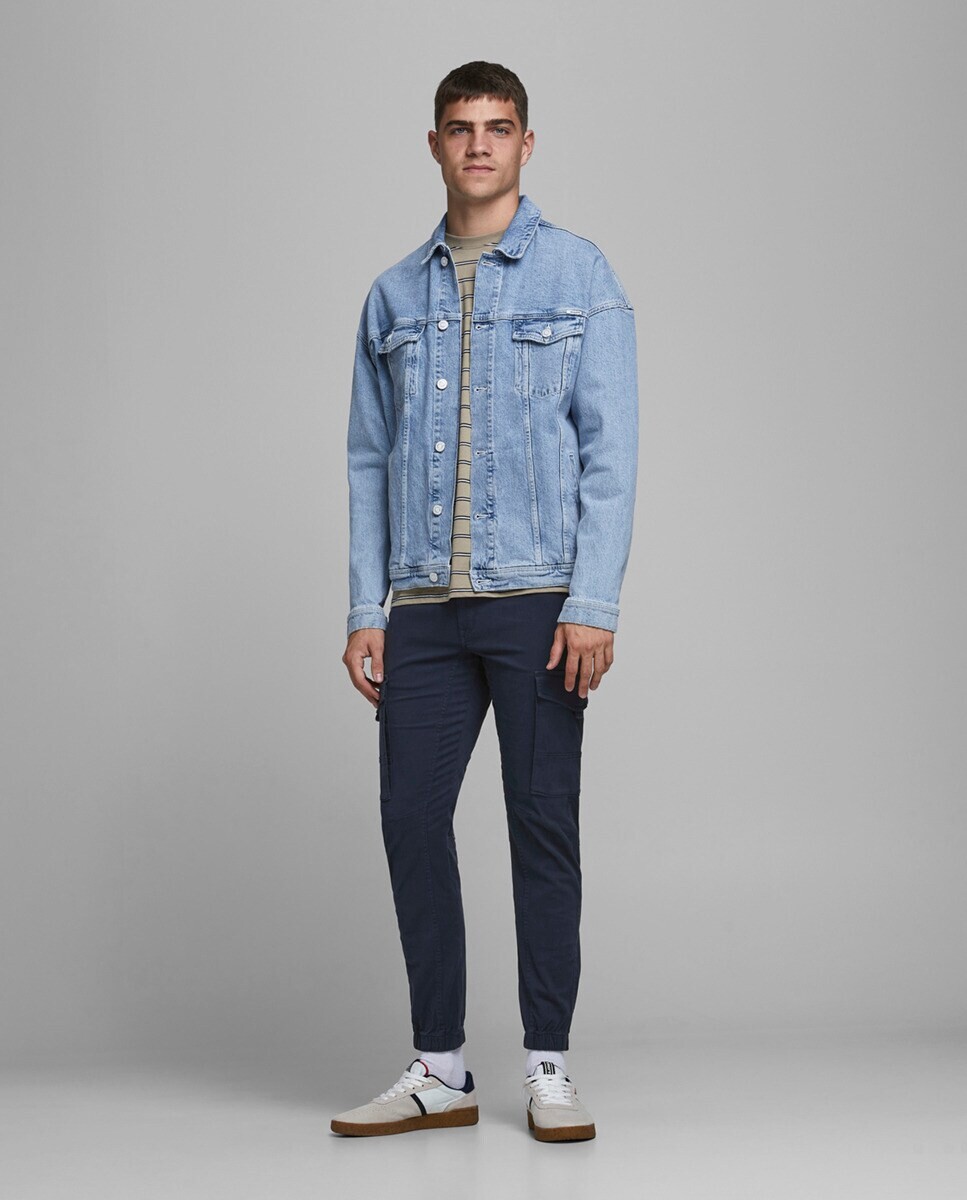 

Мужские узкие брюки-карго из органического хлопка темно-синего цвета Jack & Jones, темно-синий