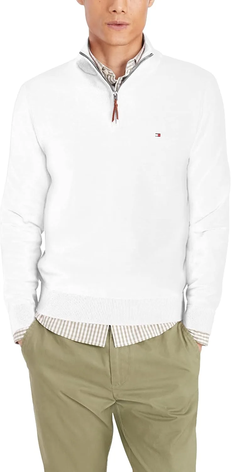 Толстовка Tommy Hilfiger мужская с длинным рукавом и молнией на четверть, хлопковая, белый — фото 3