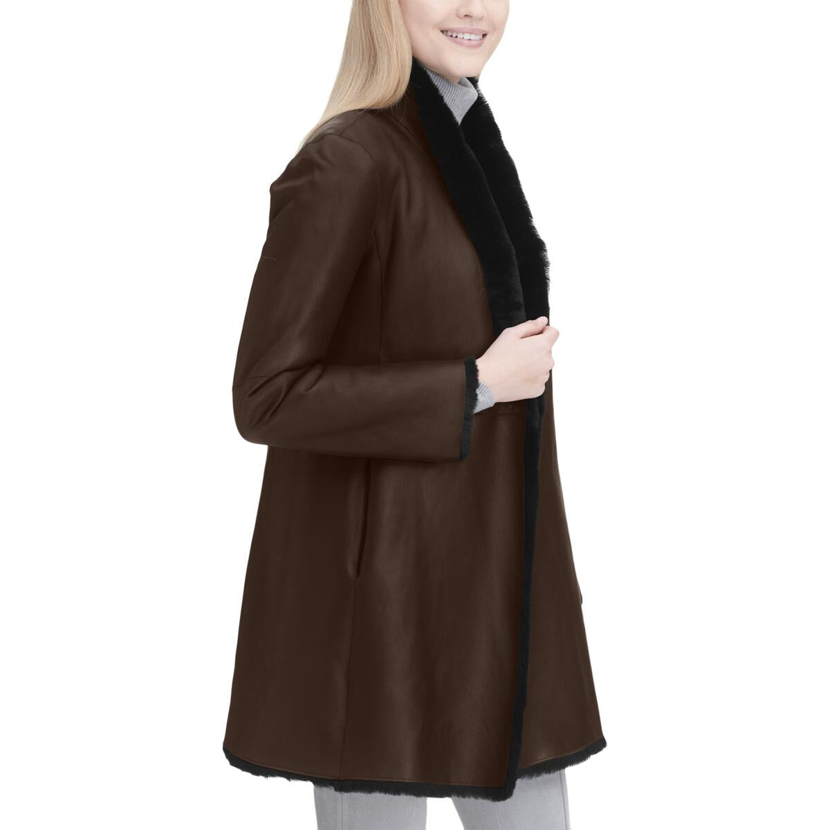 

Женское двустороннее кожаное пальто из овечьей овчины Calvin Klein, черный