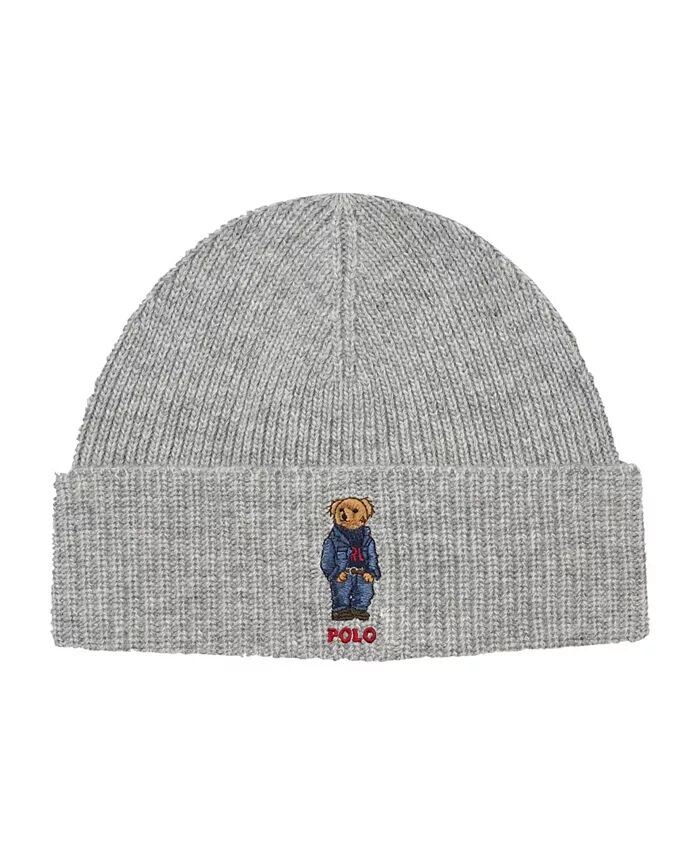 

Мужская шляпа-манжета с вышивкой в ​​виде медведя Polo Ralph Lauren, серый