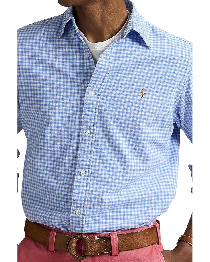 Рубашка Polo Ralph Lauren Classic Fit Gingham Oxford Shirt, Light Blue/White — фото 3