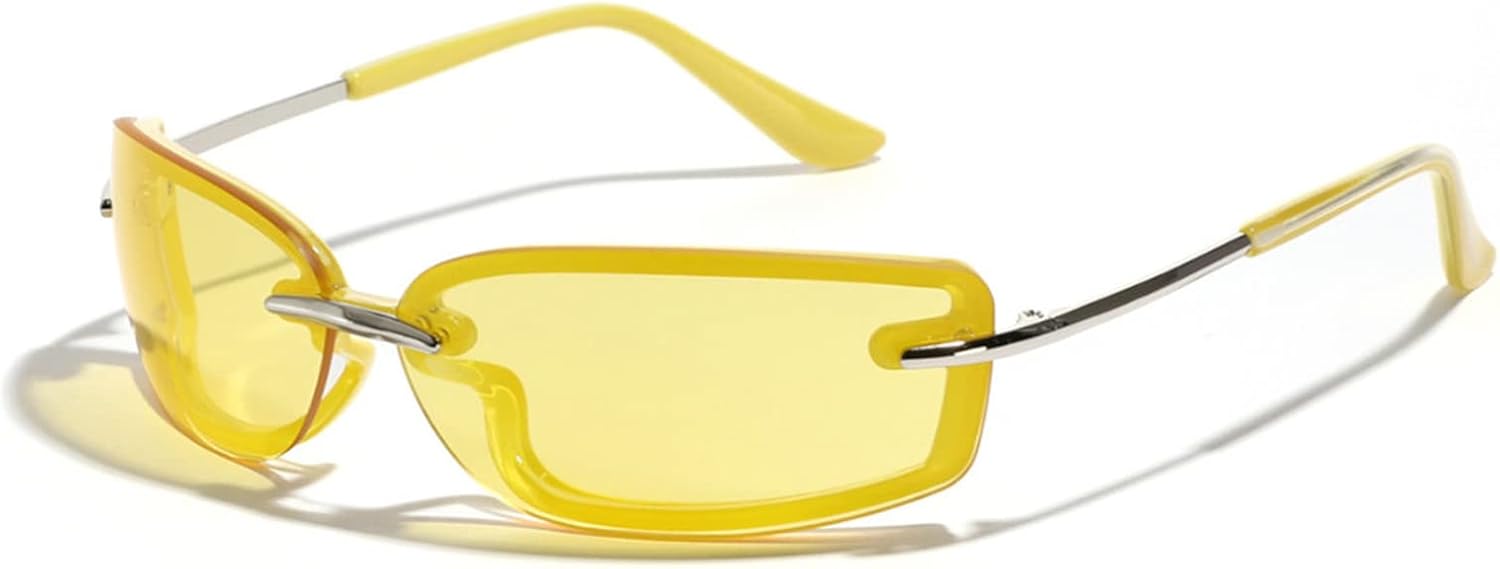 

Солнцезащитные очки Willochra One Piece без оправы в стиле Y2K для женщин, модные серебристые зеркальные солнцезащитные очки для мужчин, хип-хоп панк-очки из сплава, Yellow