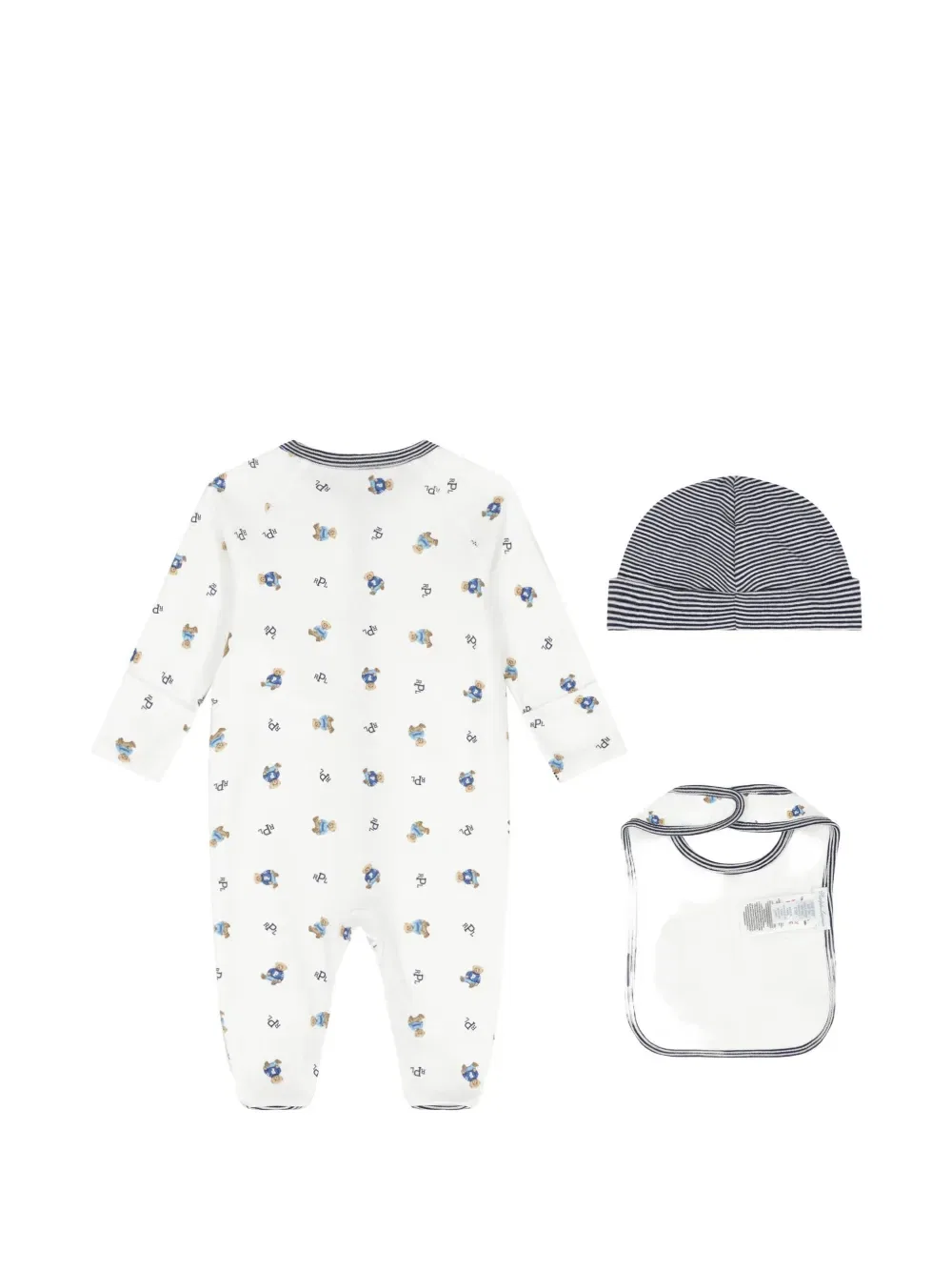 Комплект детского комбинезона в полоску с медвежьим принтом Polo Ralph Lauren Kids, белый — фото 2