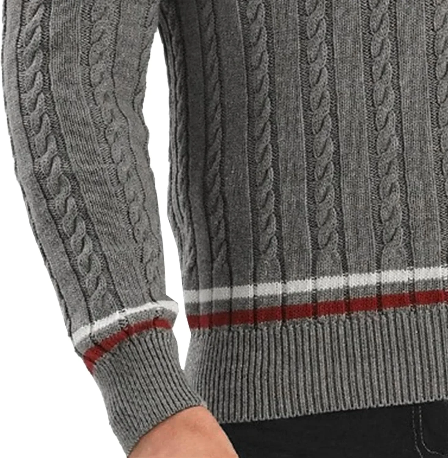 Мужской вязаный свитер с V-образным вырезом, полоска, slim fit — фото 4