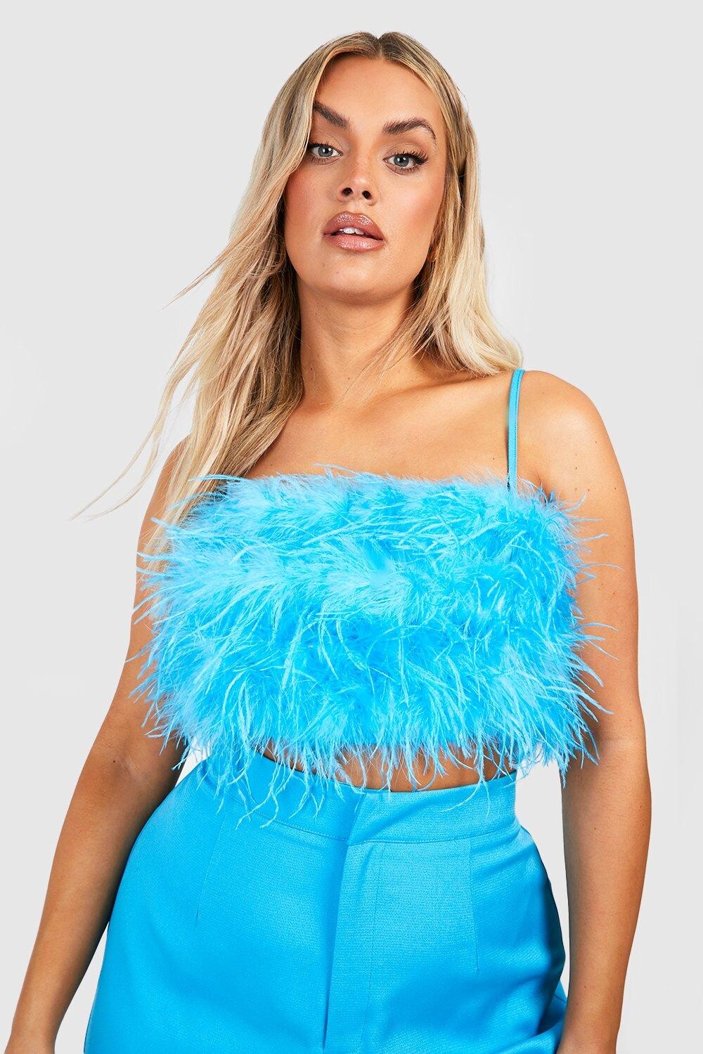 

Топ-бандо Plus с перьями boohoo, синий