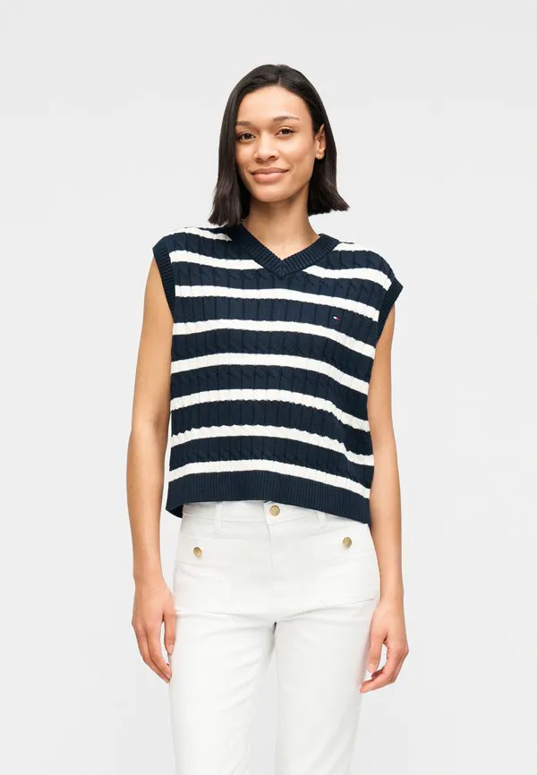 Вязаный свитер-жилет с v-образным вырезом и косами Tommy Hilfiger, Dark Night Navy/Ivory Petal