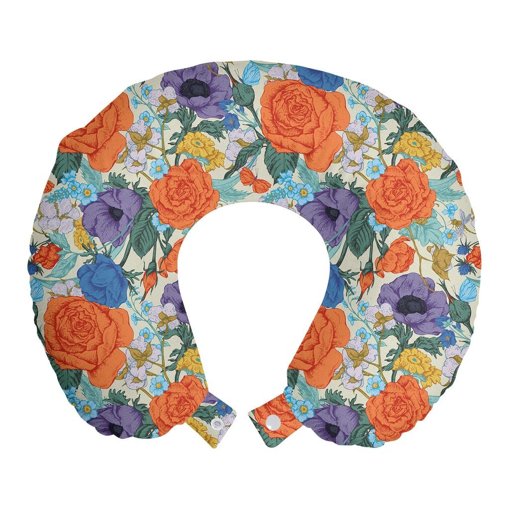 

ABAKUHAUS Spring Travel Pillow Подушка для шеи, Nostalgic Colorful Bloom, Пенопластовые дорожные принадлежности для самолета и автомобиля, 30x30 см, Разноцветные