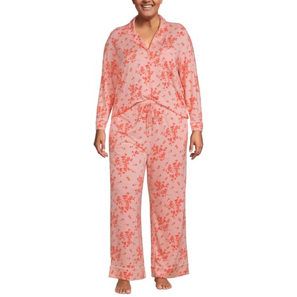 

Комплект пижамы из топа и брюк больших размеров Lands' End, цвет coral snow floral