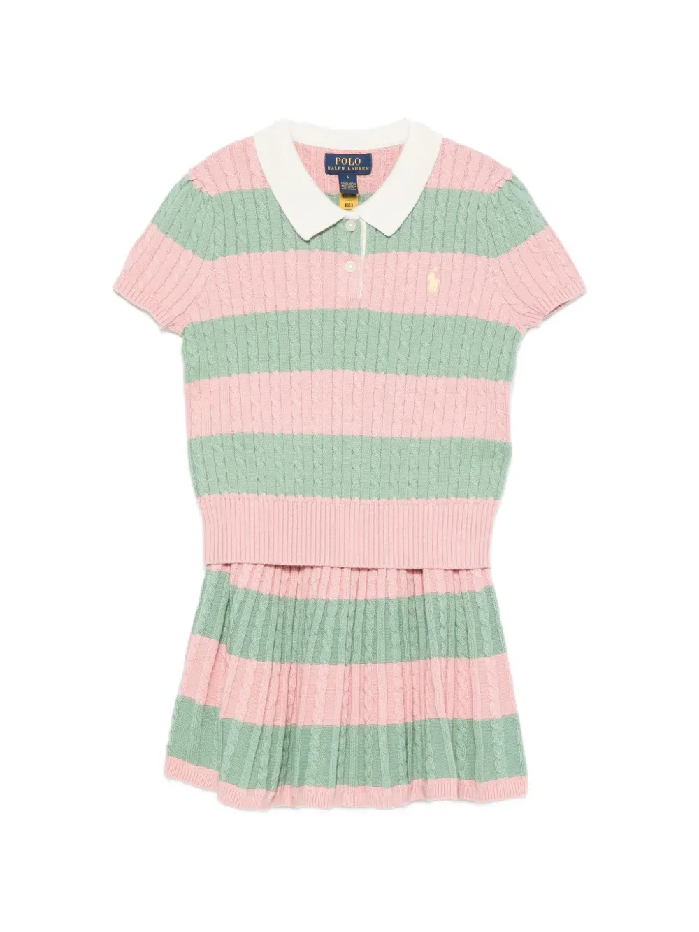 Комплект из юбки и рубашки в полоску крупной вязки Polo Ralph Lauren Kids, розовый
