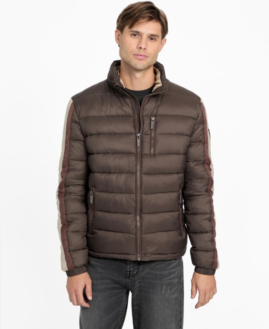 

Мужская пуховая куртка прямого кроя с цветовыми блоками GUESS, Dark Brown Earth