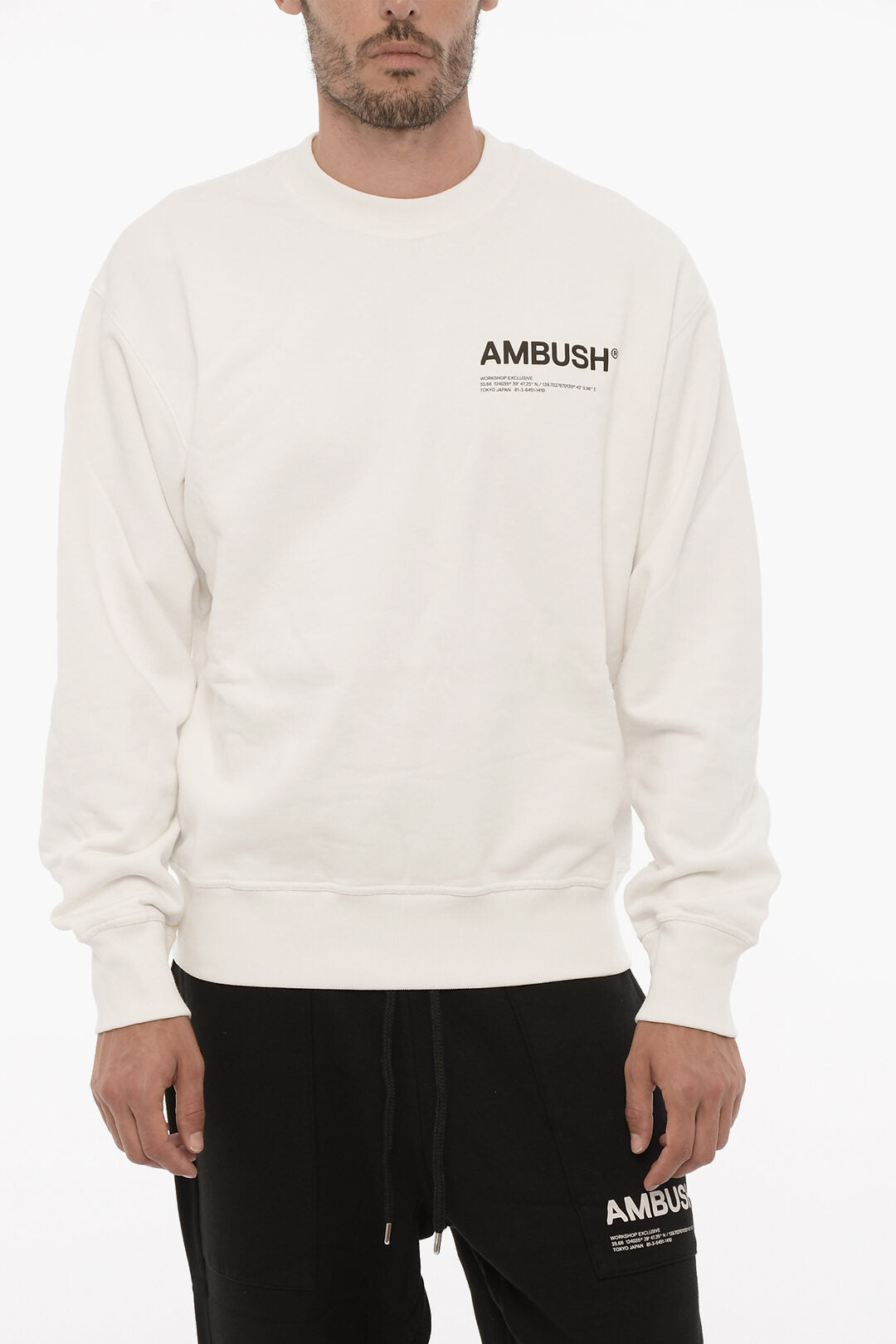 

Толстовка Ambush Fleeced Cotton WORKSHOP с круглым вырезом, черный/белый