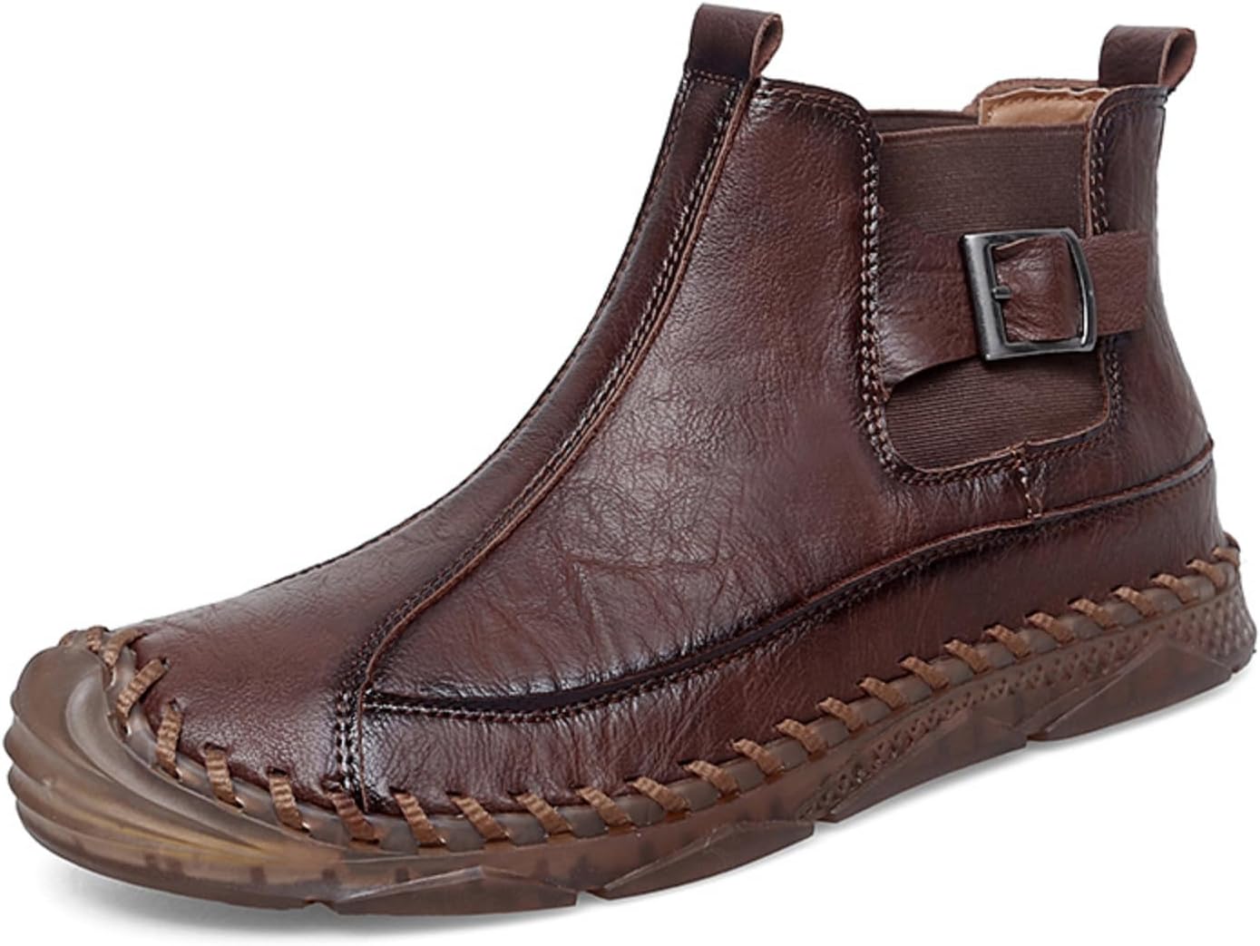 

Мужские кожаные челси-бутсы с ручной прошивкой, на мягкой подошве, с округлым мысом, удобные, легкие, повседневные ботинки на щиколотку с мягкой противоскользящей подошвой, дышащие, для прогулок, вождения, работы и поездок Yrzhgdl, темно-коричне...
